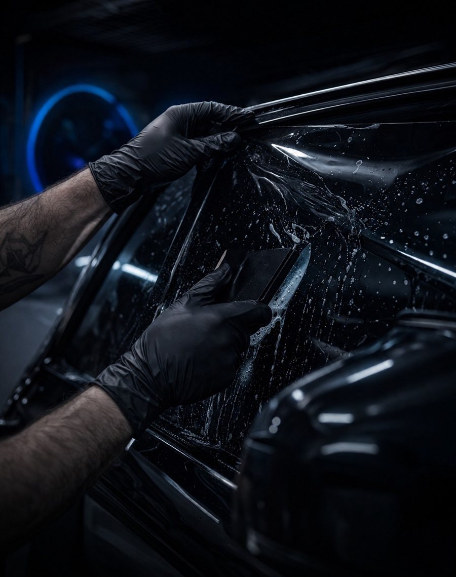 Aplicação de película automotiva no vidro